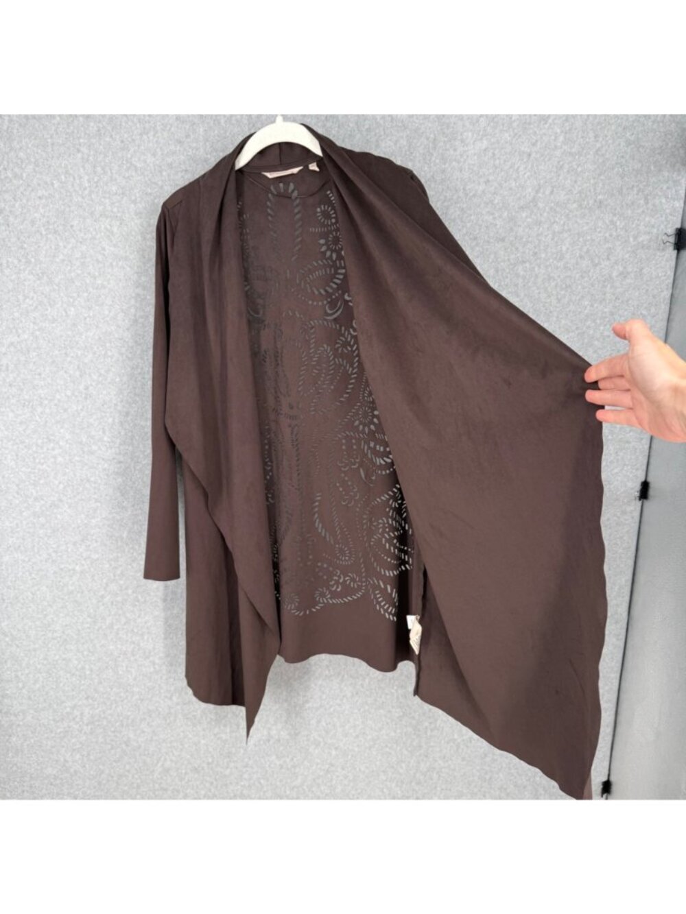 Soft Surroundings Robin Open Front Cardigan Jacket Size S Brown Faux Suede - Picture 2 of 10